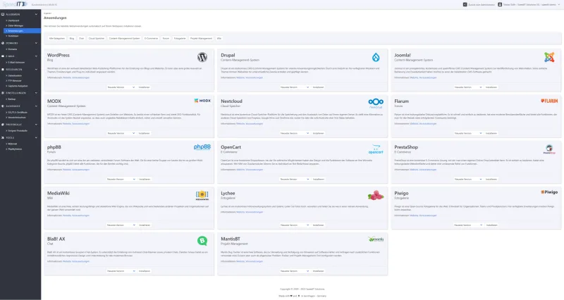 KeyHelp Control Panel - Applikationsverwaltung