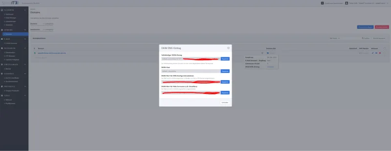 KeyHelp Control Panel - Domainverwaltung - DKIM