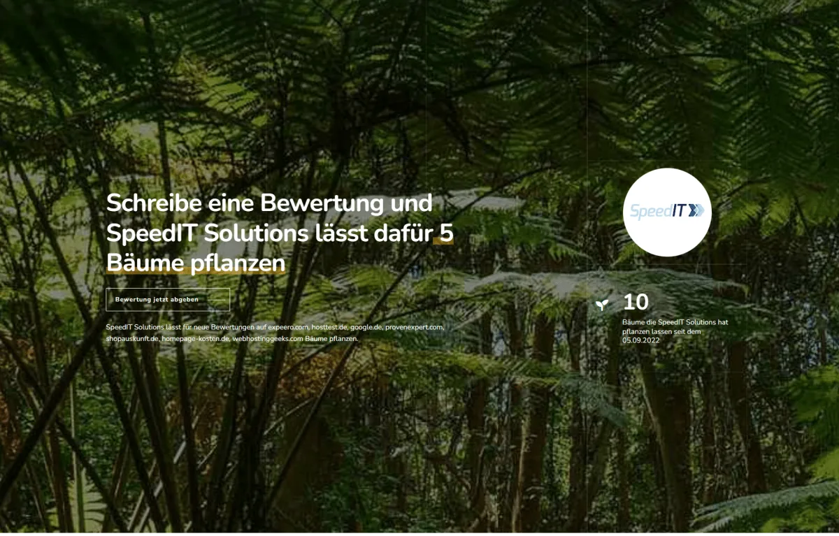 SpeedIT pflanzt Bäume für Bewertungen