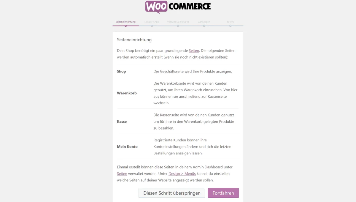Der WooCommerce - Installations-Assistent