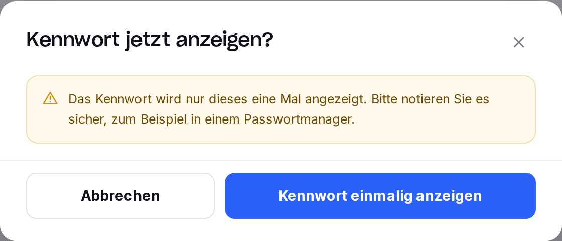 Rückfrage vor dem einmaligen Anzeigen des Erstkennworts