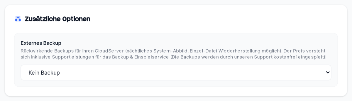 Zusätzliche Optionen mit der Auswahl für das externe Backup