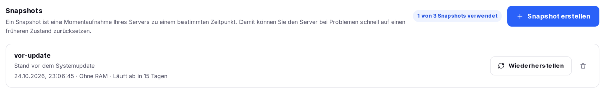 Reiter Snapshots mit einem Snapshot und dem Kontingent