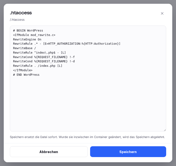 Editor für die Datei .htaccess im Dateibrowser
