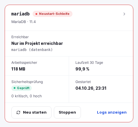 Container-Karte mit dem Status „Neustart-Schleife"