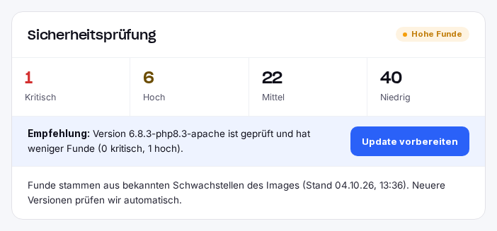 Sicherheitsprüfung eines Containers mit Empfehlung einer geprüften Version