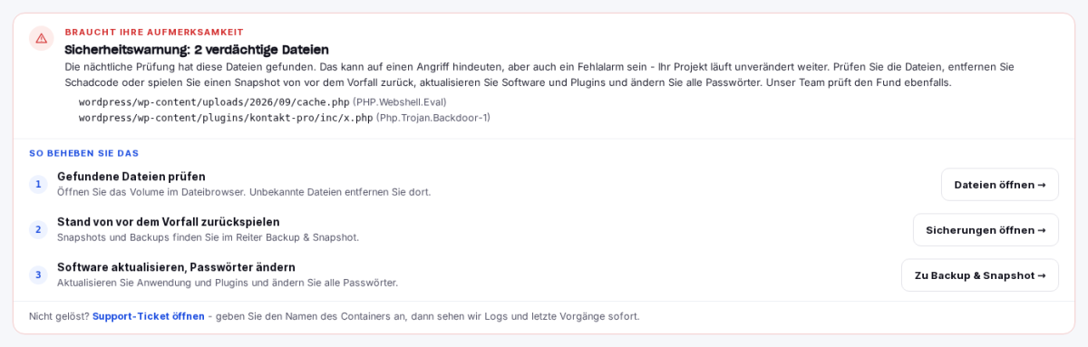 Sicherheitswarnung zu zwei verdächtigen Dateien mit Lösungsschritten