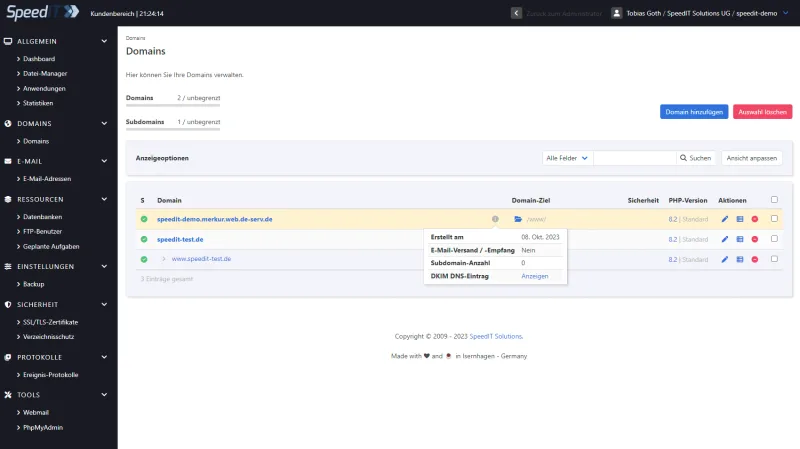 KeyHelp - DKIM Einträge anzeigen