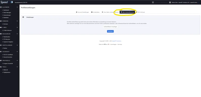 KeyHelp - Setting up two-factor authentication via FIDO