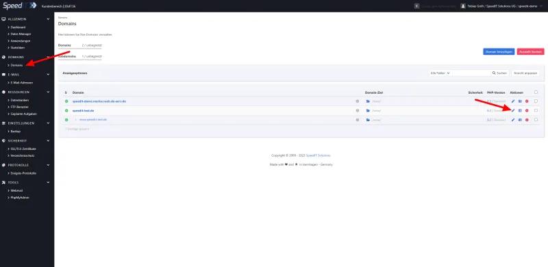 KeyHelp - Setting up SSL - Domain overview