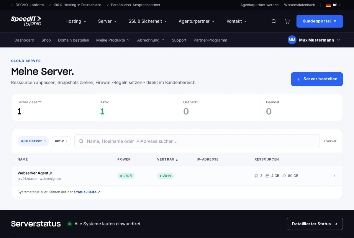 Kundenbereich: Übersicht der Cloud Server