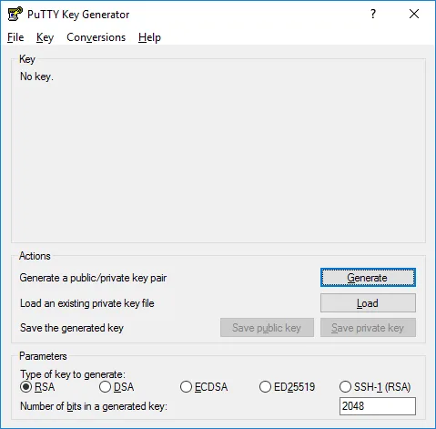 puttygen - ssh key erzeugen